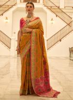 Banarasi Silk Yellow Peach Traditional Wear Digital Printed Saree